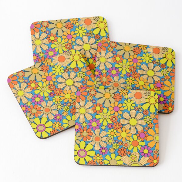 Item preview, Colorful Retro 60s 70s Flowers Maximalist Gingham Floral Pattern designed and sold by kierkegaard.