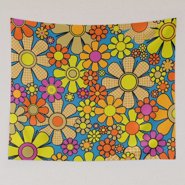 Item preview, Colorful Retro 60s 70s Flowers Maximalist Gingham Floral Pattern designed and sold by kierkegaard.