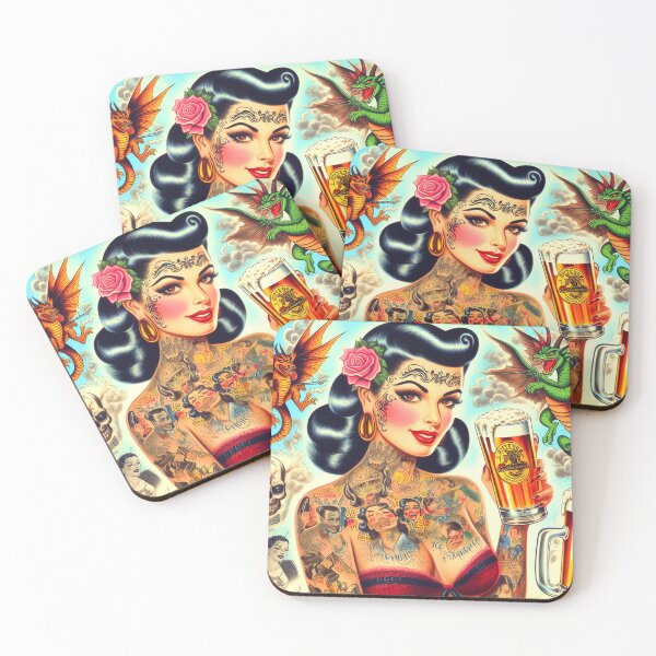 Item preview, Tattooed Beer Girl designed and sold by PulpVintage.