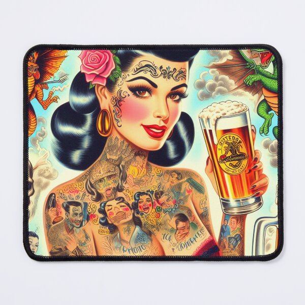 Item preview, Tattooed Beer Girl designed and sold by PulpVintage.