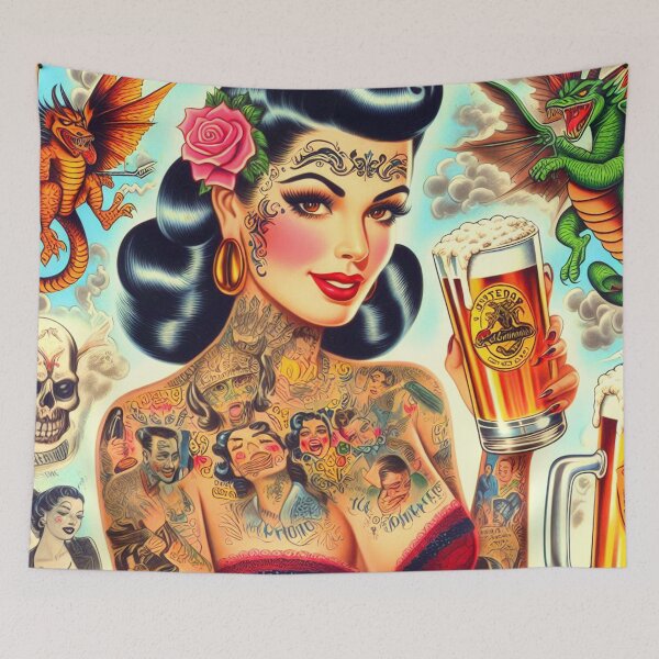 Item preview, Tattooed Beer Girl designed and sold by PulpVintage.
