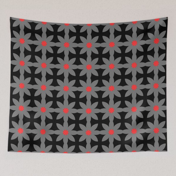 Item preview, Black, grey and red geometric floral pattern print designed and sold by PrettyPinkSkies.
