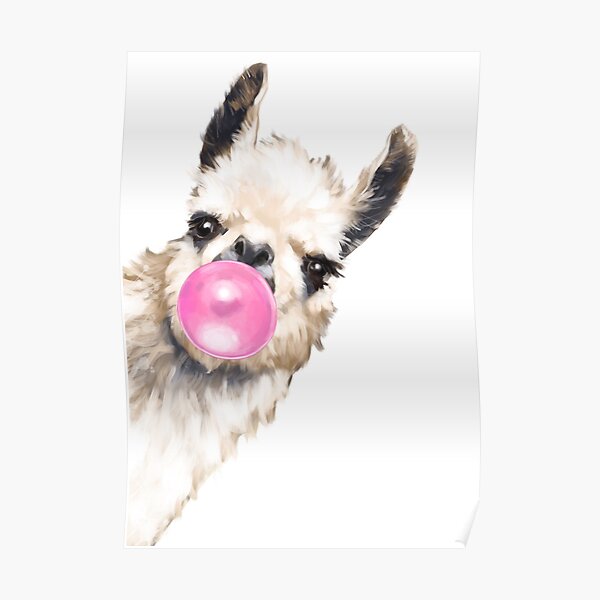 Sneaky Llama with Bubble Gum Poster