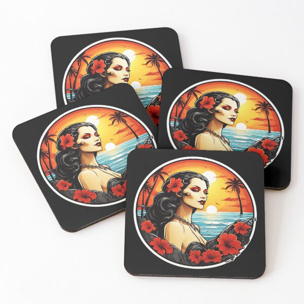 Item preview, Goth Vampire Lady by the Ocean with Crimson Red Orchids designed and sold by NautiChic.