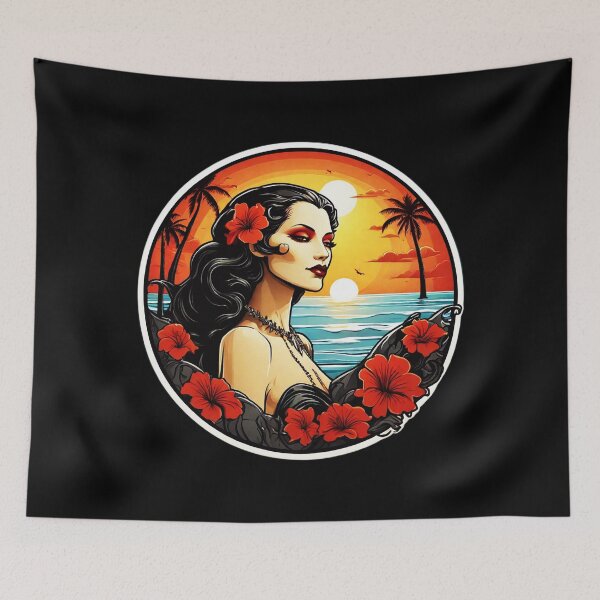 Item preview, Goth Vampire Lady by the Ocean with Crimson Red Orchids designed and sold by NautiChic.