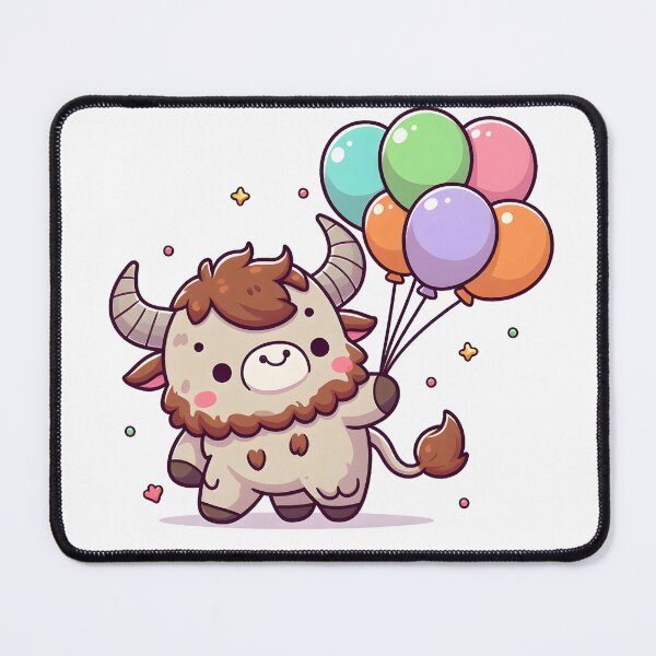 Item preview, Kawaii Playful Minotaur Holding Colorful Balloons designed and sold by CanvasCutie.
