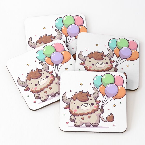 Item preview, Kawaii Playful Minotaur Holding Colorful Balloons designed and sold by CanvasCutie.