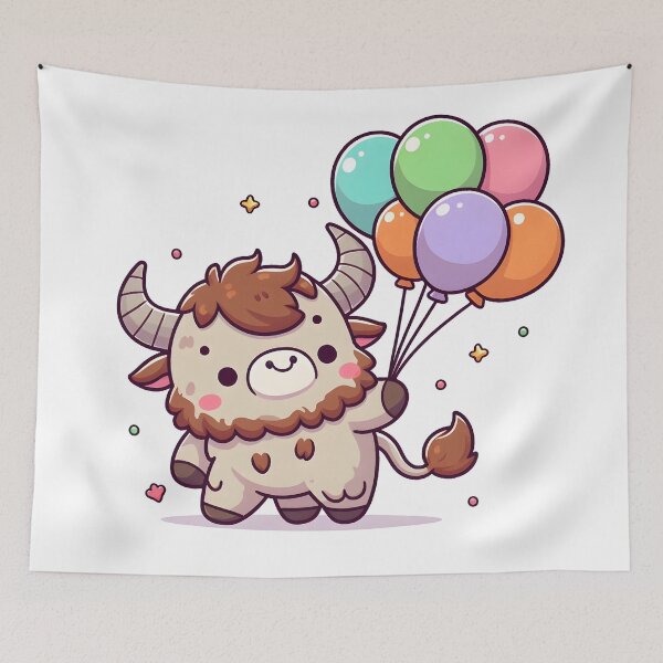 Item preview, Kawaii Playful Minotaur Holding Colorful Balloons designed and sold by CanvasCutie.