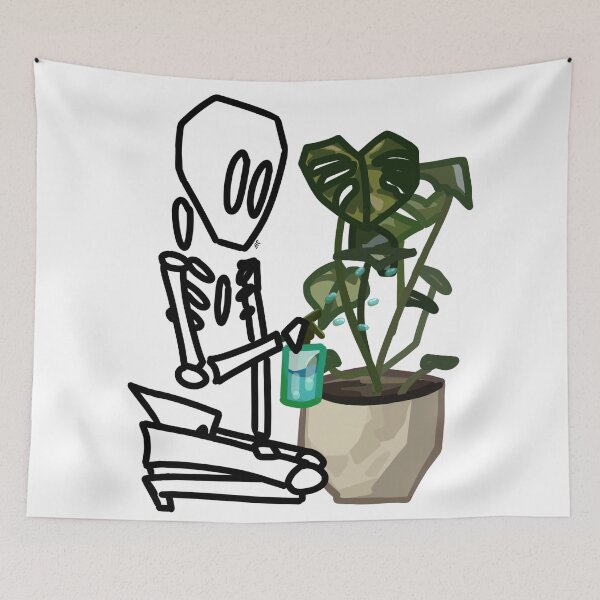 Item preview, #025 Skeleton Watering Plants designed and sold by Jasmine Froley.