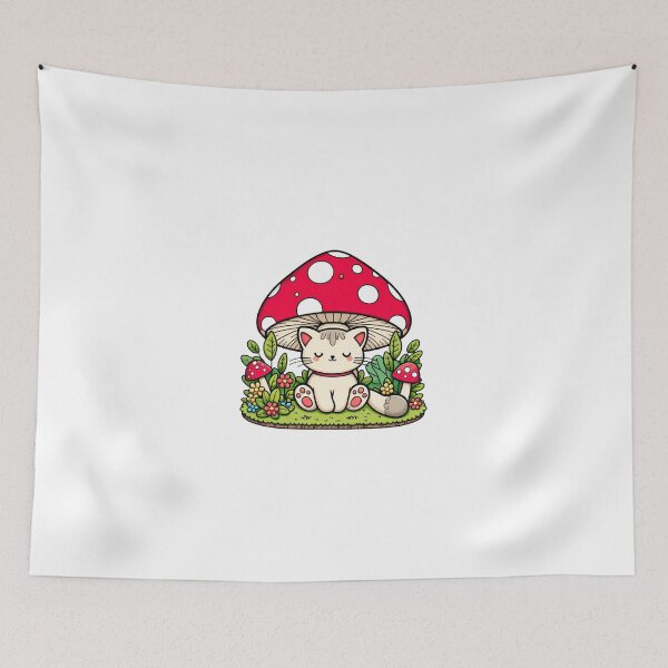 Item preview, Elegant cat and mushrooms designed and sold by RetroPop23.