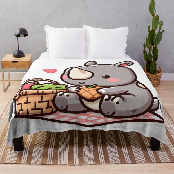 Item preview, Kawaii Rhino Having A Picnic With A Picnic Basket designed and sold by CanvasCutie.