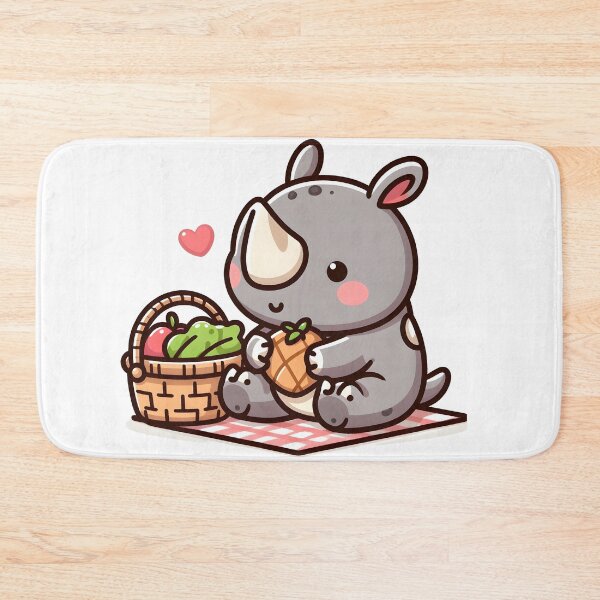 Item preview, Kawaii Rhino Having A Picnic With A Picnic Basket designed and sold by CanvasCutie.