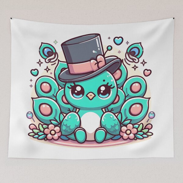 Item preview, Kawaii Peacock With A Top Hat designed and sold by CanvasCutie.