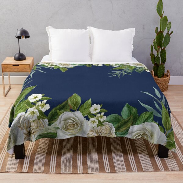 Item preview, White flowers with blue background designed and sold by NingningS.