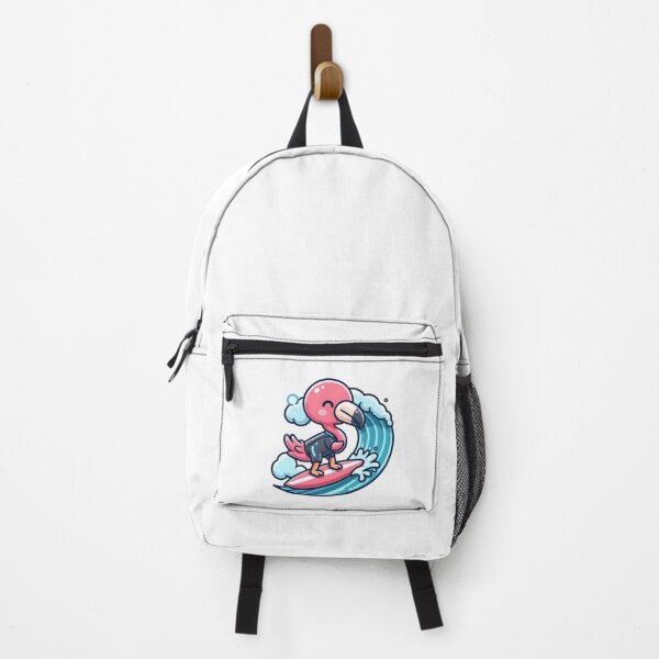 Item preview, Kawaii Flamingo With Wetsuit And A Surfboard Leash Surfing On A Wave designed and sold by CanvasCutie.