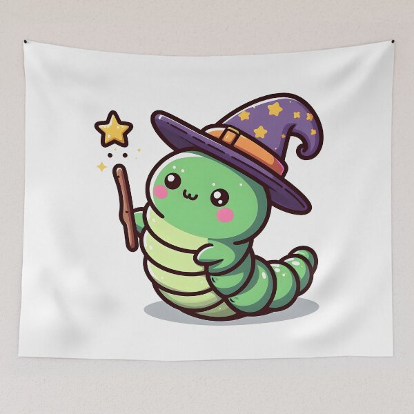 Item preview, Kawaii Caterpillar With Wizard Hat designed and sold by CanvasCutie.