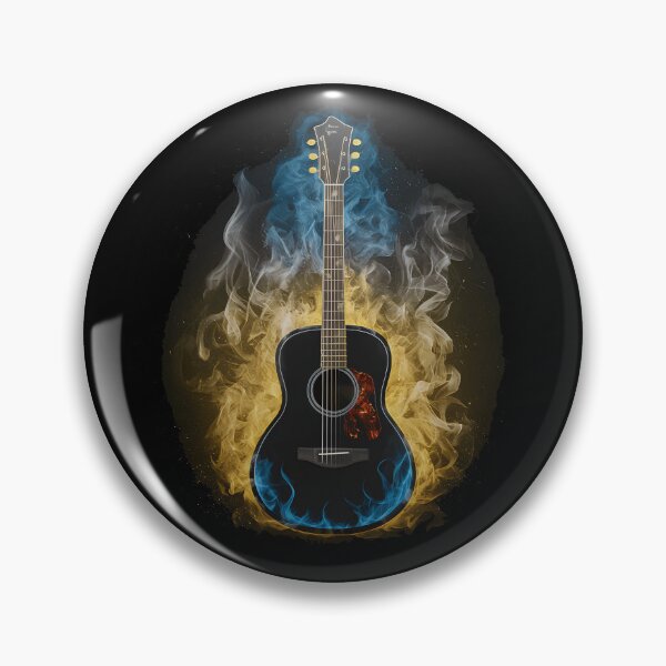 Item preview, An acoustic guitar in yellow and blue flames designed and sold by martindesignden.
