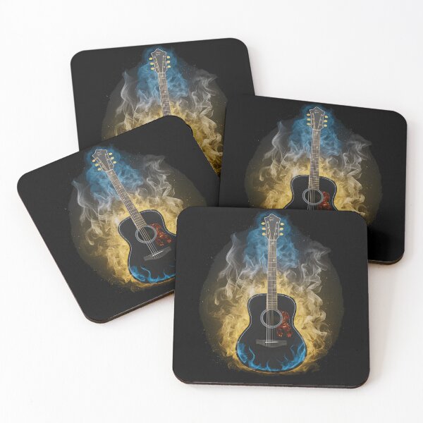 Item preview, An acoustic guitar in yellow and blue flames designed and sold by martindesignden.