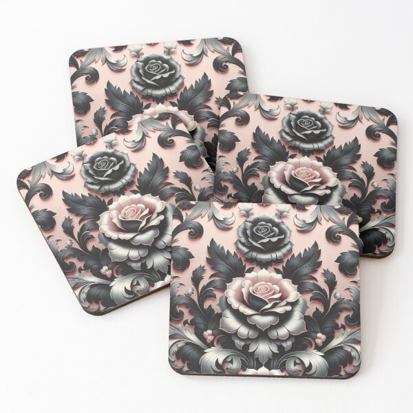 Item preview, Matte Black & Pink Damask With Roses designed and sold by DesignsByPrnces.