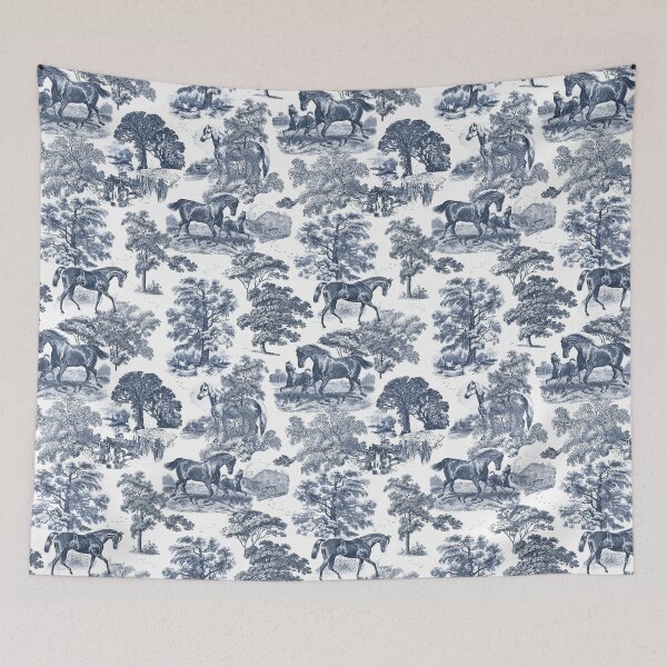 Item preview, Elegant Vintage Chic Blue Horse Toile Pattern designed and sold by tanjica.