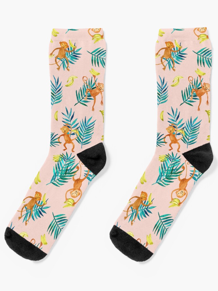 Tropical Monkey Banana Bonanza on Blush Pink