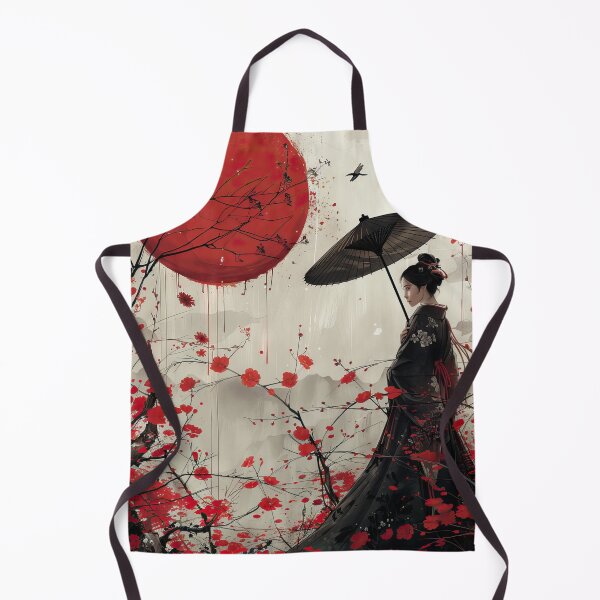 Item preview, Elegant woman in traditional outfit holding umbrella under crimson autumn maple designed and sold by Jerhus.