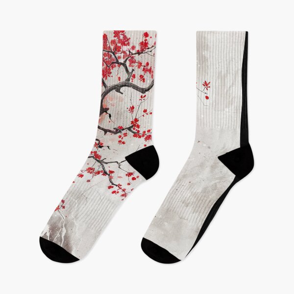 Item preview, Bright red cherry blossoms on a foggy mountain landscape designed and sold by Jerhus.
