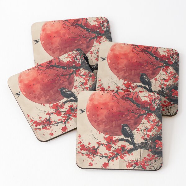 Item preview, A raven perched among red flowers with a full moon in the background designed and sold by Jerhus.