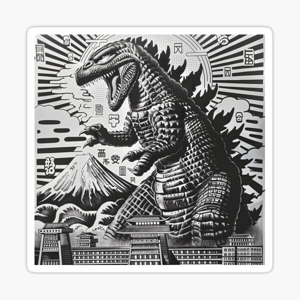 Vista previa del artículo con la obra «Ataque de Godzilla», diseñado y vendido por Daivid Flinch.