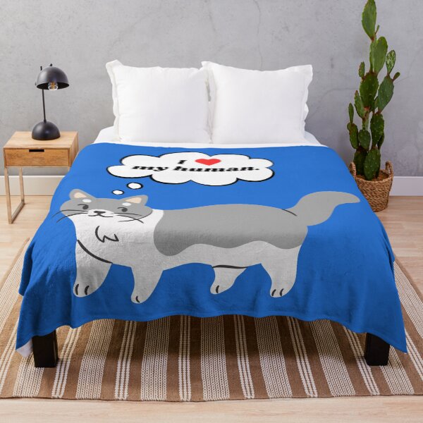 Item preview, Gray Cat Loves Human (On Blue) designed and sold by Icefyre-Art.