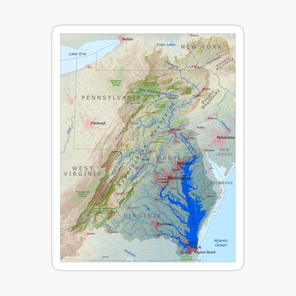 Chesapeake Bay Watershed Map Chesapeake Bay Watershed Map - Labeled" Canvas Print By Kmusser | Redbubble