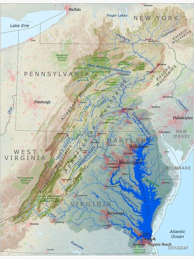 Disover Chesapeake Bay Watershed Map - Labeled Premium Matte Vertical Poster