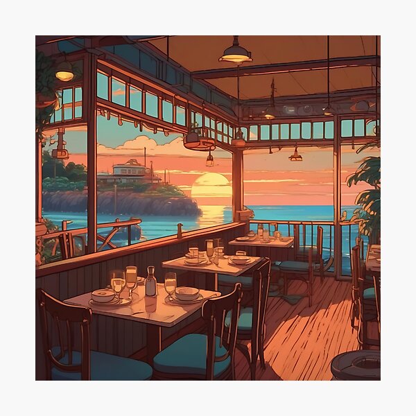 Item preview, Lofi Sunset Sea View Restaurant designed and sold by DreamCraze.