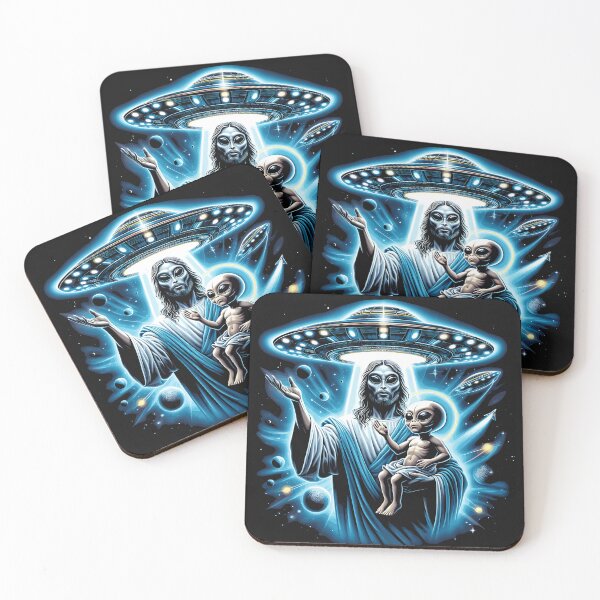Item preview, Space Jesus Alien with Baby and UFO designed and sold by Nerdlight.