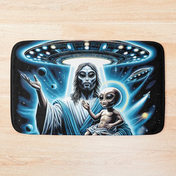 Item preview, Space Jesus Alien with Baby and UFO designed and sold by Nerdlight.