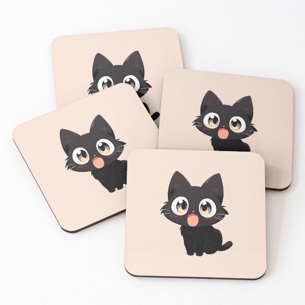 Item preview, Cute Kawaii Happy Black Cat Surprised Anime Kitty designed and sold by CozyKawaiiArt.