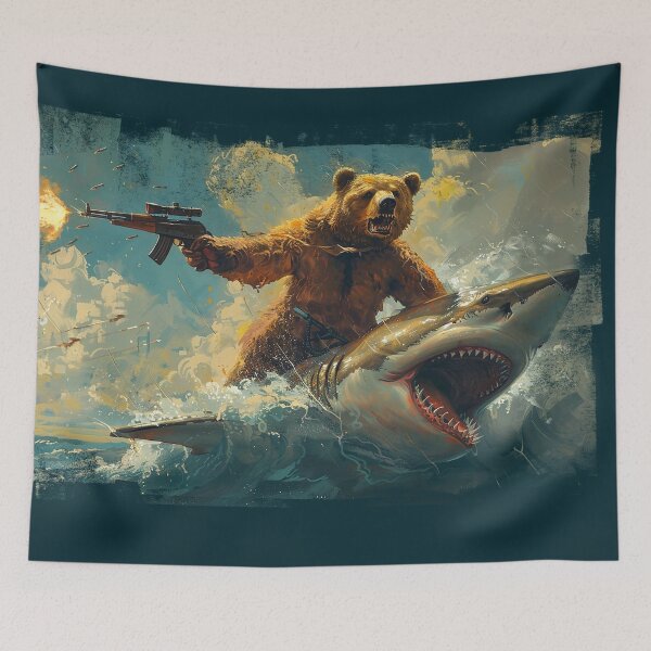 Item preview, Bear Riding A Shark And Shooting A Gun designed and sold by Alfredus.