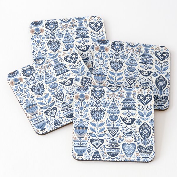 Item preview, Scandinavian Folk Art floral pattern in indigo blue by heidiannemorris ©️  designed and sold by FOLK ART FUSION by heidiannemorris.