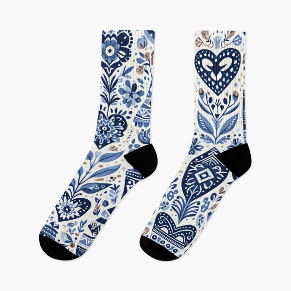 Item preview, Scandinavian Folk Art floral pattern in indigo blue by heidiannemorris ©️  designed and sold by FOLK ART FUSION by heidiannemorris.