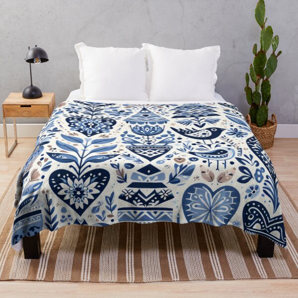 Item preview, Scandinavian Folk Art floral pattern in indigo blue by heidiannemorris ©️ designed and sold by FOLK ART FUSION by heidiannemorris.