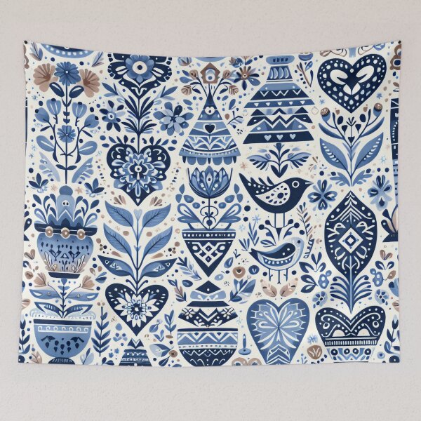 Item preview, Scandinavian Folk Art floral pattern in indigo blue by heidiannemorris ©️  designed and sold by FOLK ART FUSION by heidiannemorris.