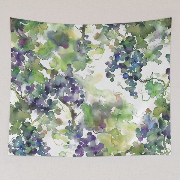 Item preview, Grecian Vineyard Serenity Watercolor Pattern - Lush Green & Purple Grapevines designed and sold by aricutcia.