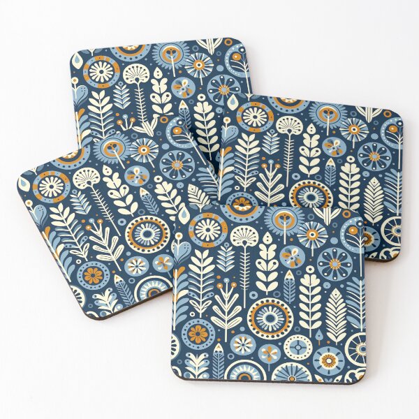 Item preview, Scandinavian Folk Art floral pattern in indigo blue by heidiannemorris ©️  designed and sold by FOLK ART FUSION.