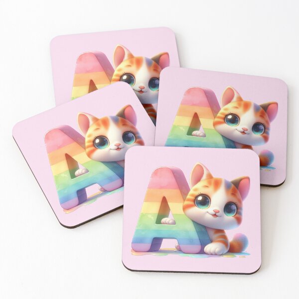 Item preview, Cute Cat Rainbow Letter A designed and sold by NettiesWallArt.