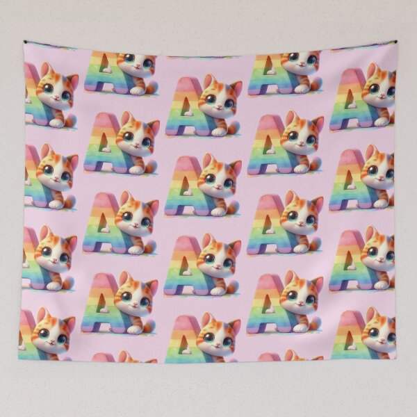 Item preview, Cute Cat Rainbow Letter A designed and sold by NettiesWallArt.