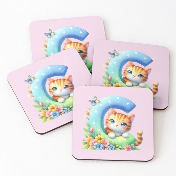 Item preview, Cute Cat Rainbow Letter C designed and sold by NettiesWallArt.