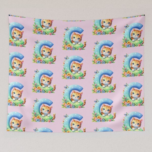 Item preview, Cute Cat Rainbow Letter C designed and sold by NettiesWallArt.