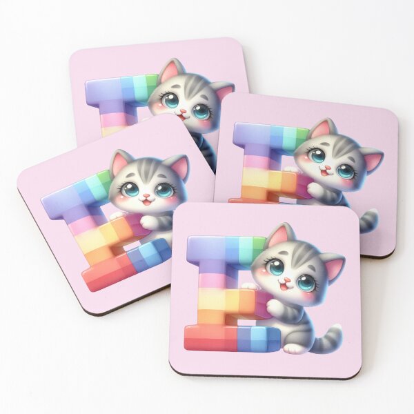 Item preview, Cute Cat Rainbow Letter E designed and sold by NettiesWallArt.