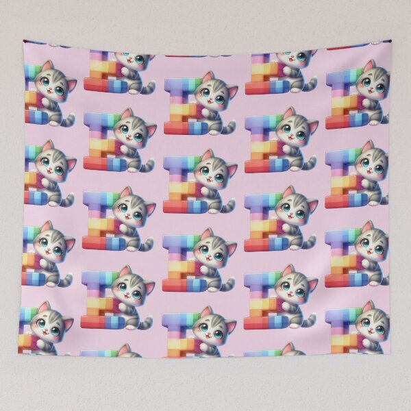 Item preview, Cute Cat Rainbow Letter E designed and sold by NettiesWallArt.