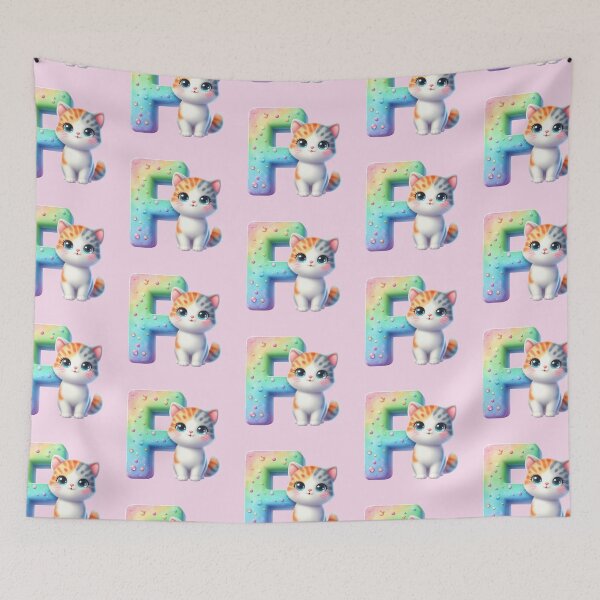 Item preview, Cute Cat Rainbow Letter F designed and sold by NettiesWallArt.
